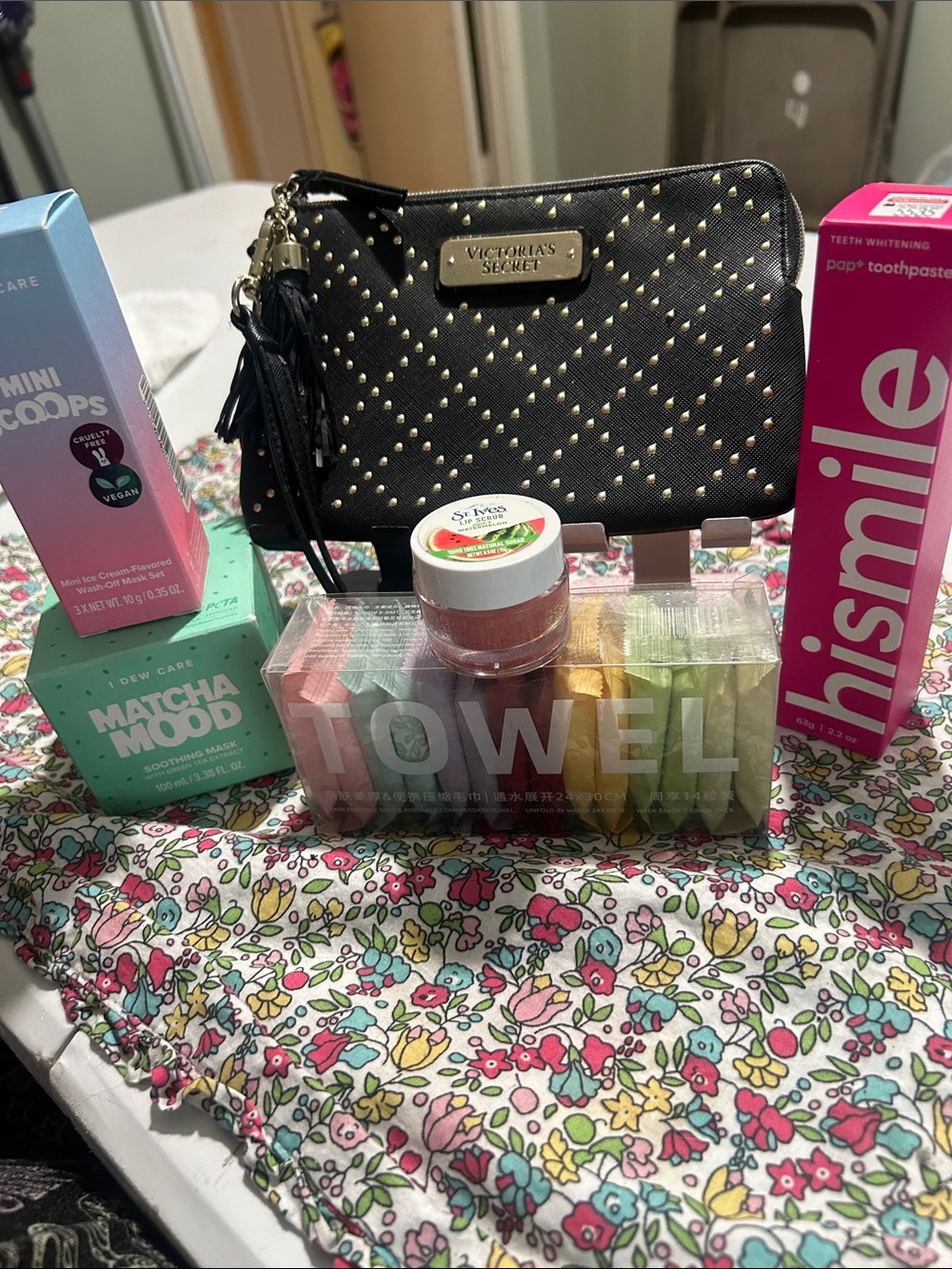 Victoria's Secret Black Studded Wristlet with Tassel Beauty Bundle